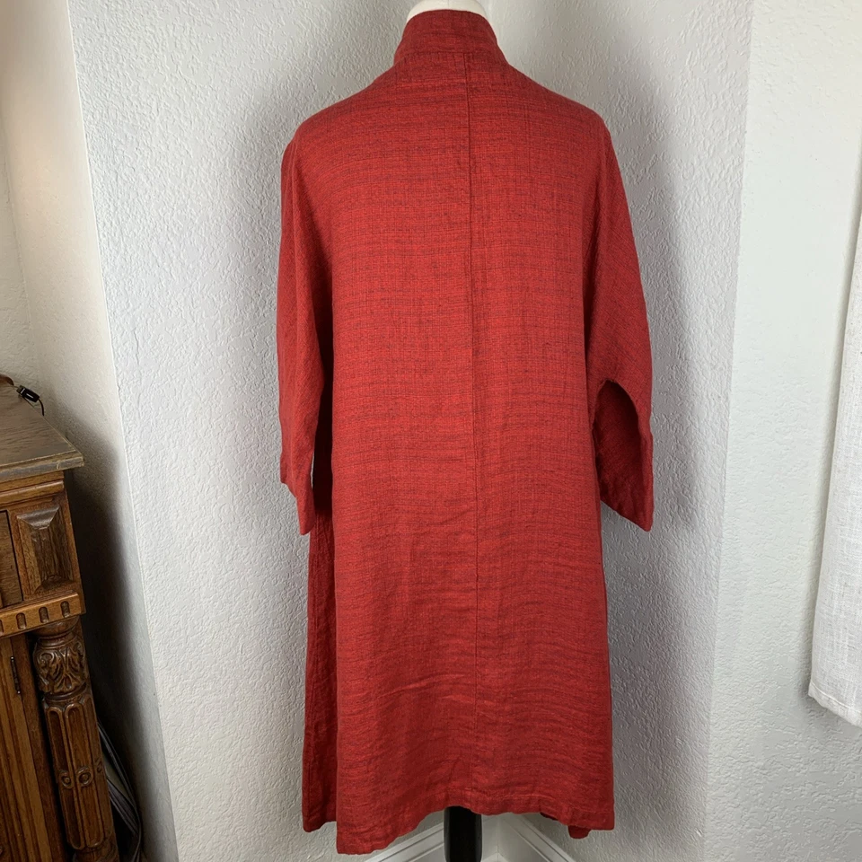 FLAX Long Linen Jacket Sz L Red Lagenlook Layered Dress Look Top “Stepping Out” - Image 3 of 4