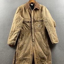 VTG Carhartt Coveralls Mens Size 40 Brown Duck Insulated Quilted Corduroy Collar