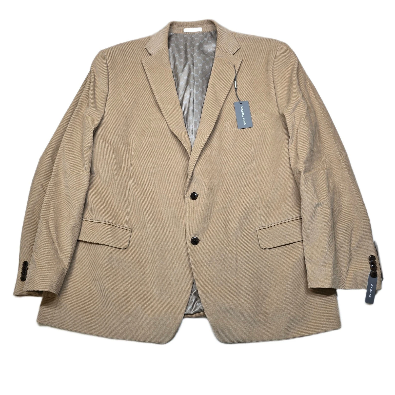 Cappotto sportivo Michael Kors velluto a coste uomo 52L 52 cammello marrone vestibilità classica $295