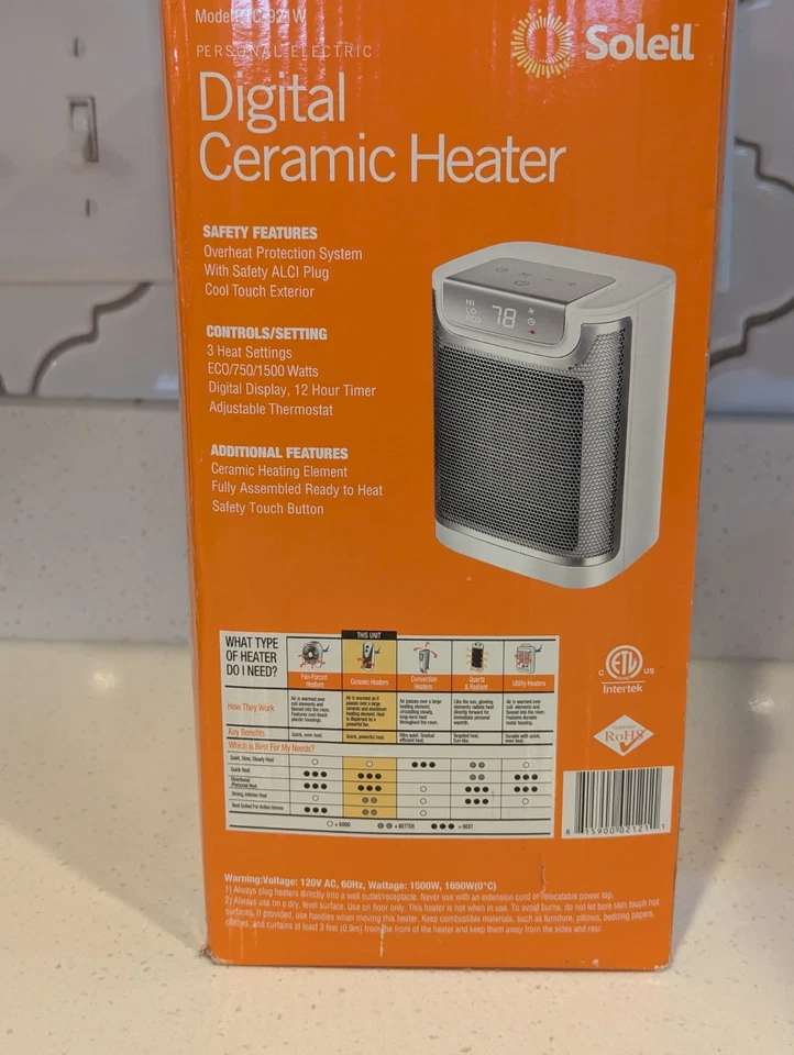 Calentador de Espacio Eléctrico Digital Cerámico Soleil 1500W - Nuevo Caja Abierta | Envío Rápido Foto 2 de 4