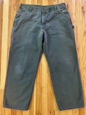 Carhartt B11 MOS Men's 38x30 Loose Fit Washed Duck Canvas Work Pant Green GUC