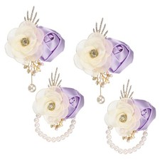2 Sets Wrist Corsage and Boutonnieres Set for Wedding Groom Bride, Lavender