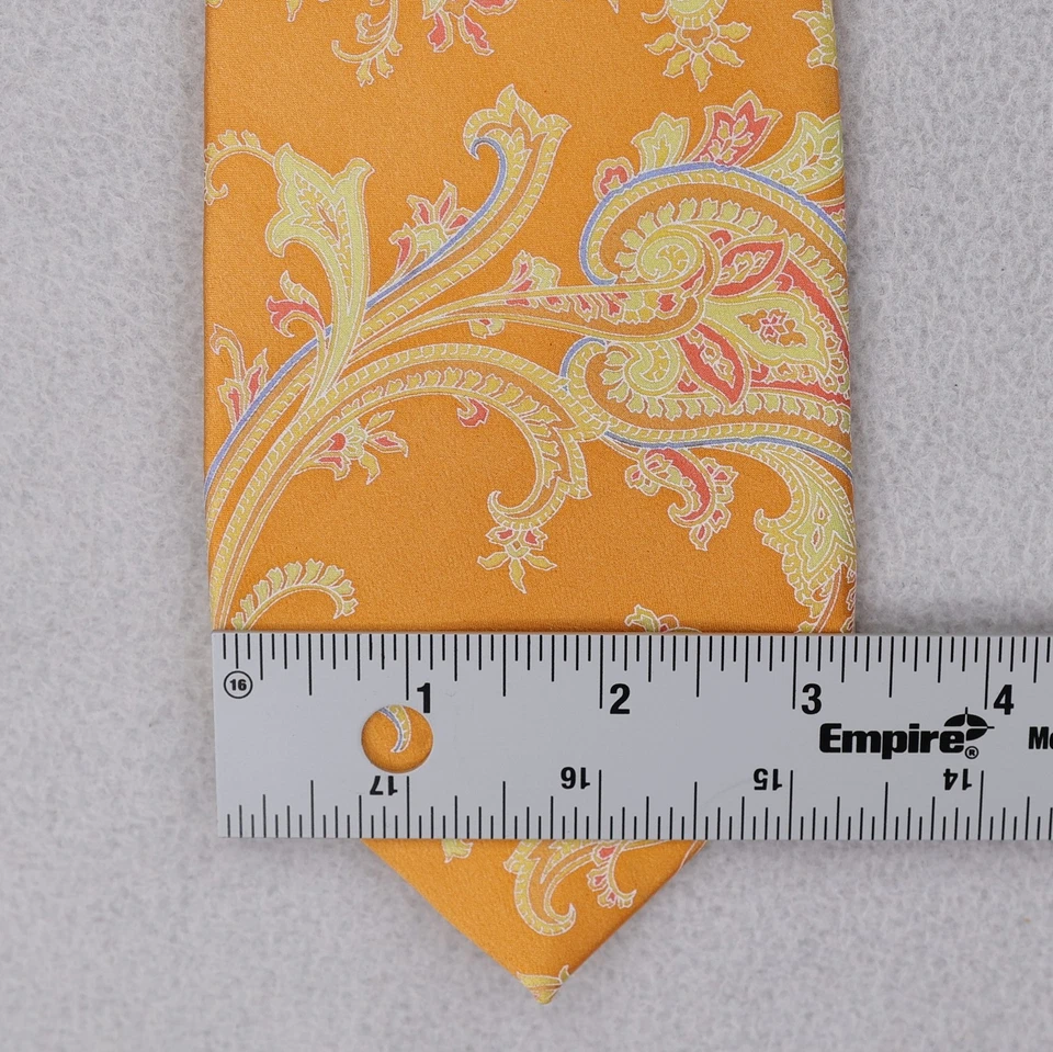 Valentino 100% Silk Necktie Orange Yellow Blue Paisley Print Italy Recent - Image 4 of 4