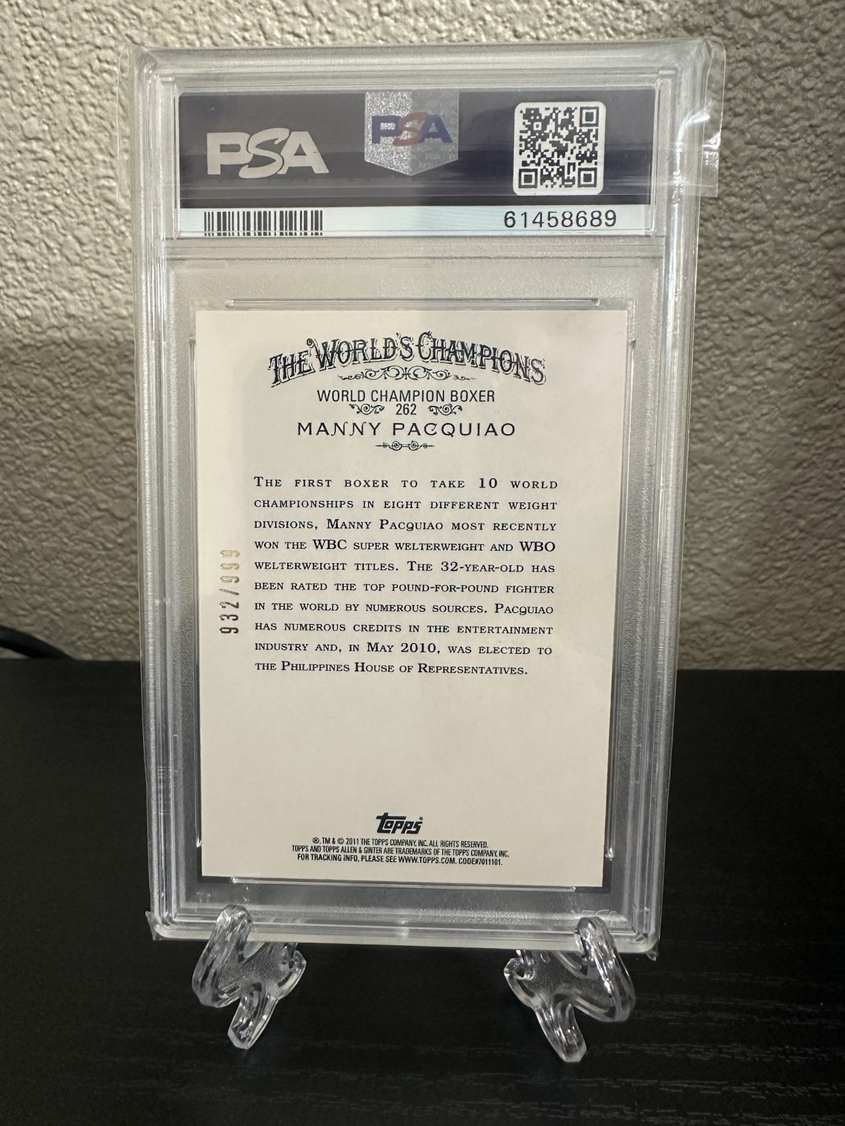 2011 Topps Allen & Ginter's Manny Pacquiao #262 Glossy /999 (RC) view 2
