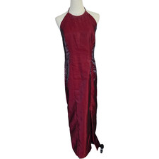 Vtg 90s Burgundy Red Lame Holiday Formal Maxi Prom Dress EUC 12 read below 