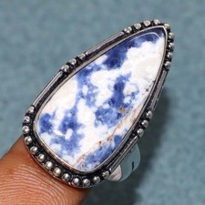 925 Silver Plated Sodalite Ring US 8 Artisan Handmade Jewelry Fashion Sale GW