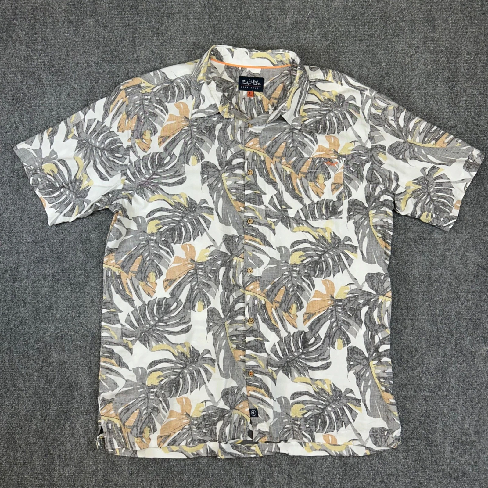 Salt Life Mens XL Tropical Monstera Leaf Button Down Shirt Grey Tan SLM30278