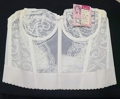 GODDESS VTG NWT 38B BRA WHITE LACE STRAPLESS V-BACK BUSTIER CORSETTE BONED 688