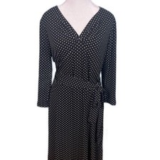 ❤️Talbots Polka Dot Wrap Dress Black White Petite 12 Career Casual Chic Pristine