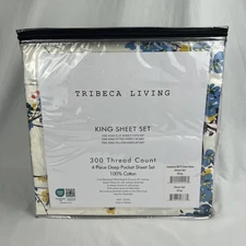 Tribeca Living King Bed Sheet Set, 300 Thread Count Soft Cotton Sateen, Floral