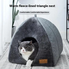 Triangle Cat Nest Closed House Warm Thickened Deep Sleep Pet Tent Bed Indoor Hid