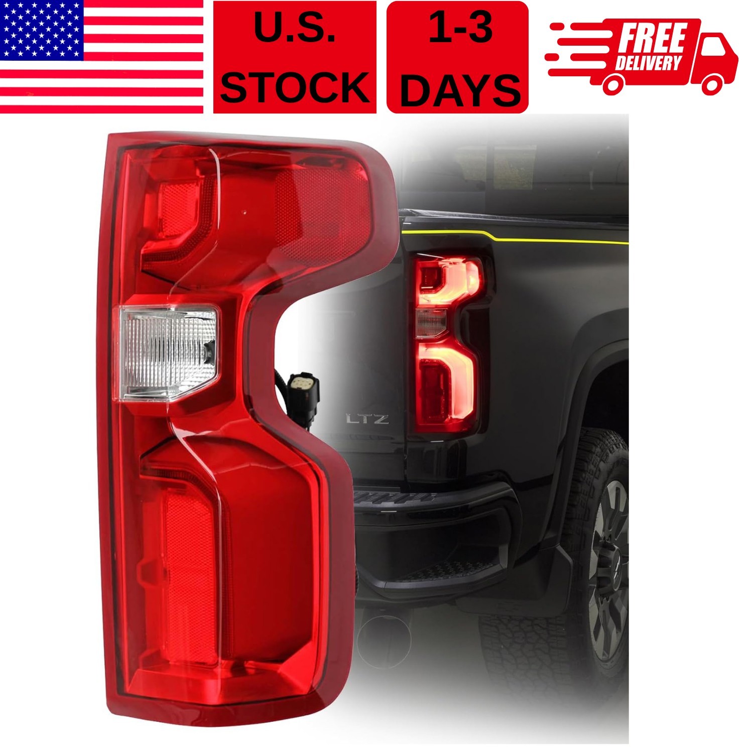 LED Tail Light Assembly Compatible with 2019-2023 Chevy Silverado 1500 Right Pas