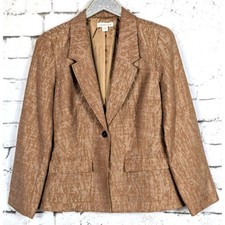 COLDWATER CREEK One-Button Jacquard Blazer Pockets Career Workwear Classic Sz 10
