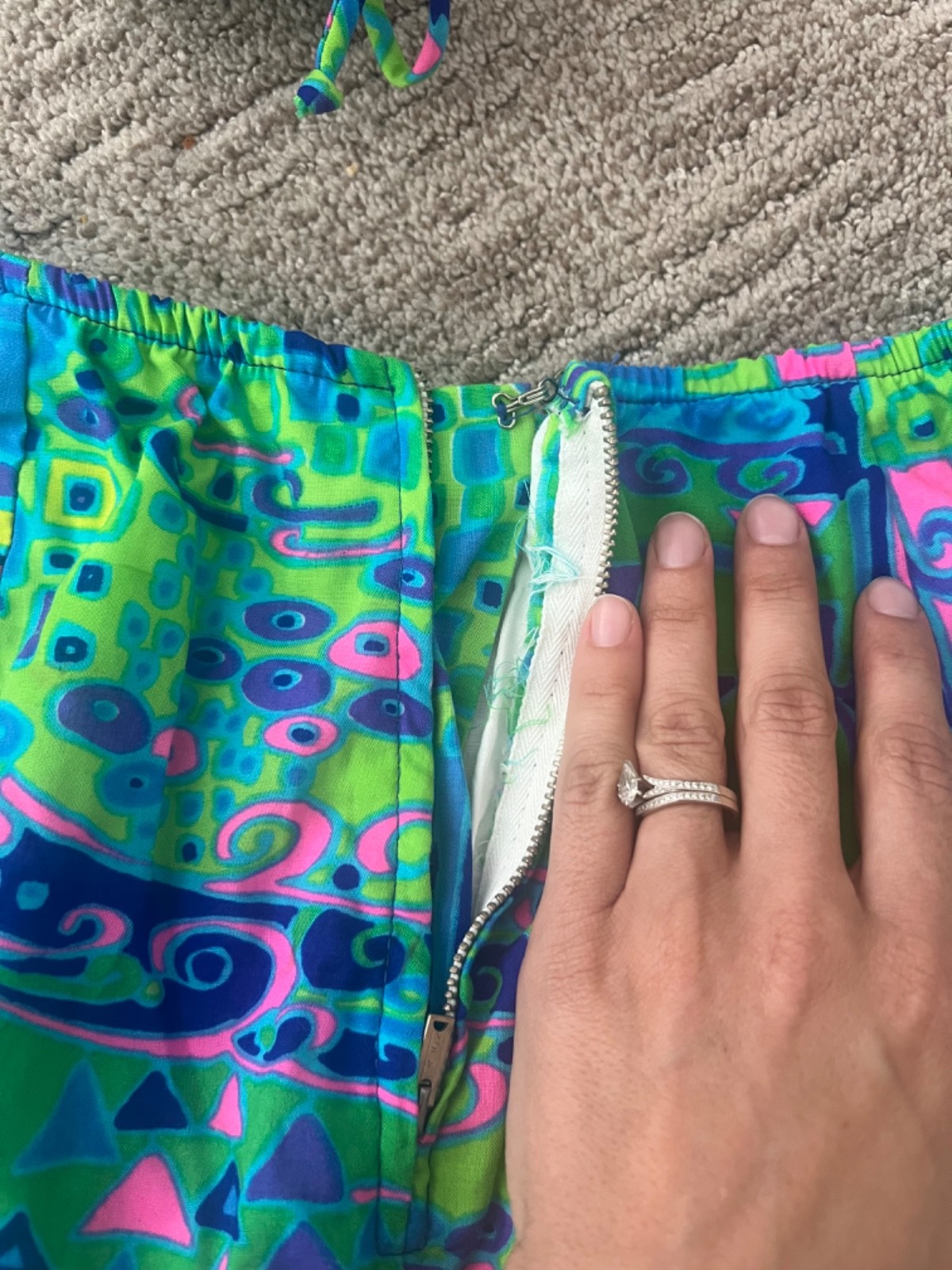 60s70s Vintage 3pc Mod Dayglow Barkcloth Bikini S… - image 5