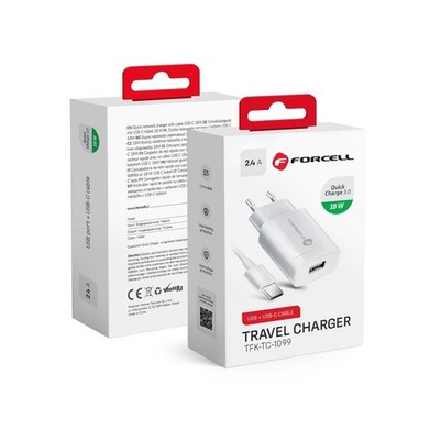 FORCELL 18W USB-A Schnellladegerät Netzteil + USB-C Kabel Quick Charge 3.0