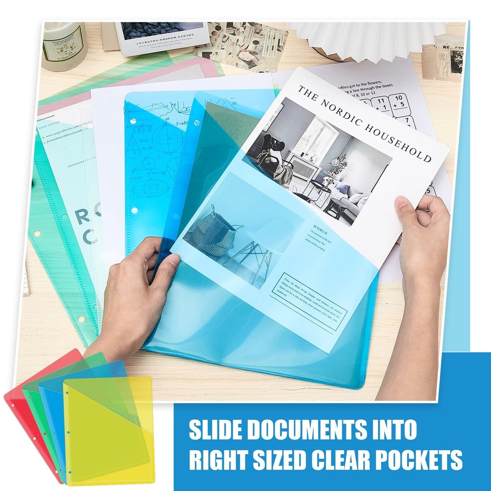48 Pcs Pocket Folders for 3 Ring Binder Clear Plastic Folders Sleeves ...