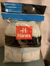 Vtg 1993 Hanes Premium Extra Thick Full Foot Cushion Crew Socks 6 Pack USA  Gray