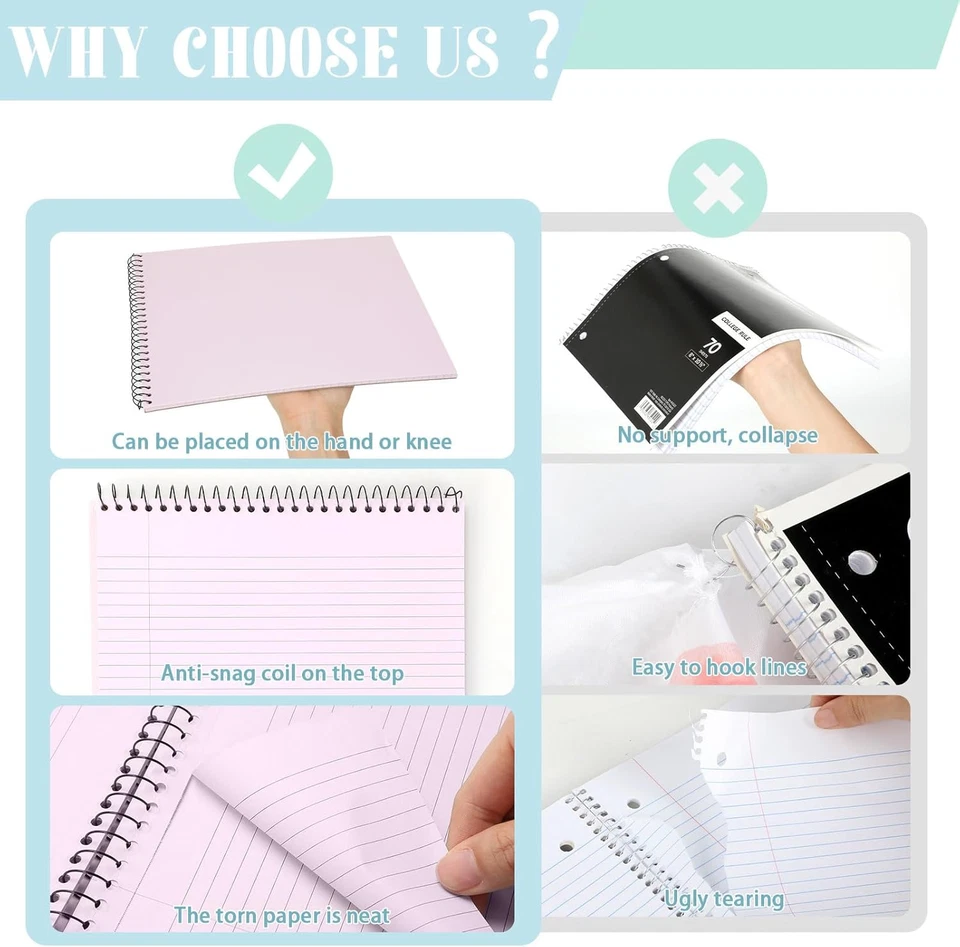 6 piezas cuadernos espirales encuadernados en la parte superior pastel de 8,5" X 11" estética legal reglamentada en la universidad Foto 4 de 4