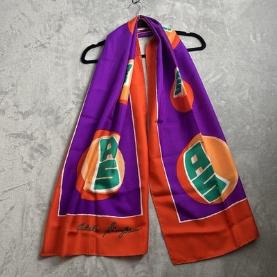 Adele Simpson Silk Scarf Orange Purple Vibrant Art Deco Geometric Oblong 67x16