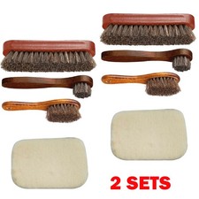 2 Sets Horsehair Brush For Shoe Shine Polish Buff Tool Kit Soft and Smooth NEW