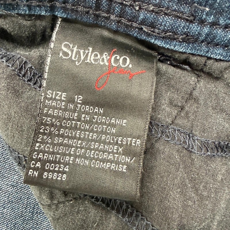 Style & Co Dark Blue Jeans Tummy Control Straight Leg Women's Size 12 image 9
