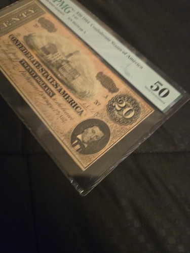 T-67 1864 20 Confederate States of America PMG 50 About Unc S/n 68210 - Picture 3 of 12