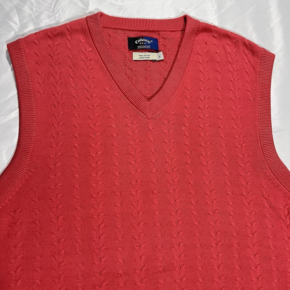 Chaleco Suéter Callaway Golf Collection Para Hombre Grande Cuello en V Rojo/Naranja Algodón Pima Foto 2 de 4