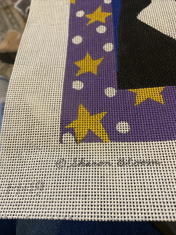 Maggie Co Handpainted Needlepoint Canvas 2 Cats Stars Big 1996 Black White New - Image 2 of 4