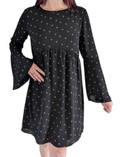 Loft Crescent Moon Shift Dress Size Large Black Bell Sleeve Celestial Whimsigoth