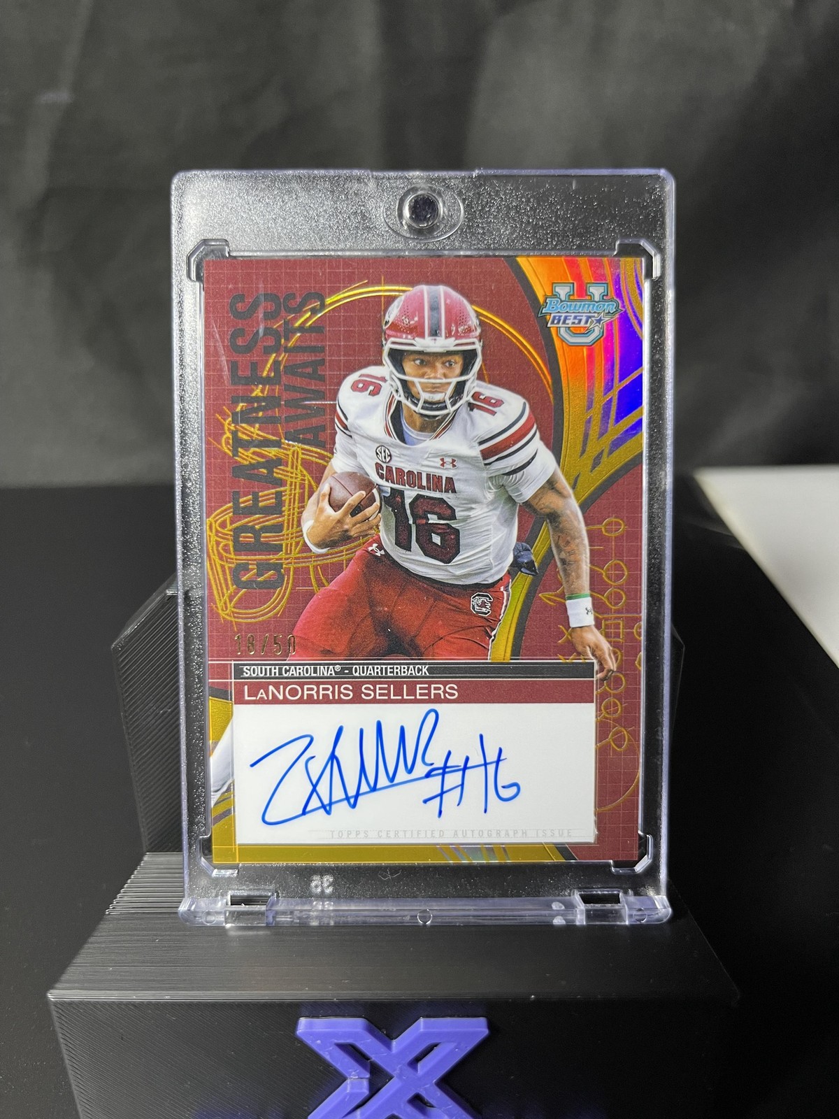 LaNorris Sellers 2025 Bowman U Best  ON CARD Auto Gold /50 Greatness Awaits RC