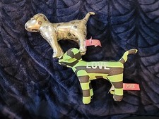 Lot 2 Victoria  s Secret PINK Stuffed Dogs Green Striped Silver Polka Dots Dogs