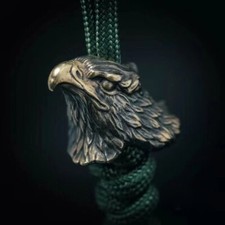 EDC Bald Eagle Head Paracord Knife Bead Lanyard Retro Brass DIY Pendant Keychain