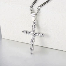 Men's Silver Tone Stainless Steel Chain Vintage Religious Cross Pendant Necklace