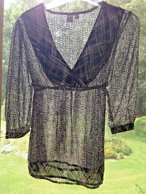 SO Wear It Declare It Boho Sheer Overshirt Blouse Black White Beige Size Medium