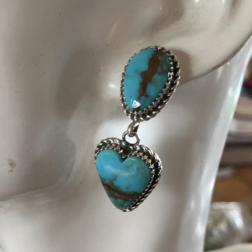 Turquoise Earring Set Red Mesa Sterling Silver Navajo Avin Joe S2807 - Picture 10 of 12