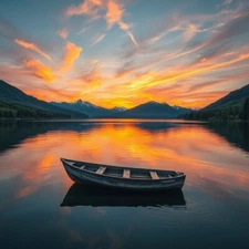 Digital picture Boat On Lake At Sunset PNG printable file
