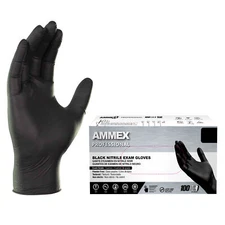 AMMEX Black Nitrile Disposable Exam/Medical Gloves 3 Mil, Latex-Free, Box of 100
