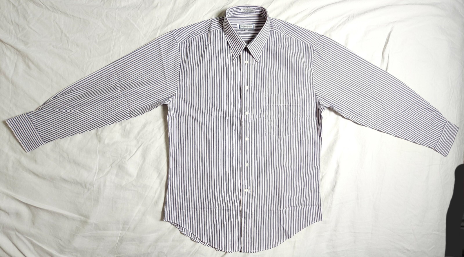 Camicia uomo vintage Yves Saint Laurent blu a righe taglia 15 5 32 33 made in Mauritius