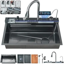 Flying Rain Stainless Steel Waterfall Kitchen Sink with Pull Down Faucet 29.5 in