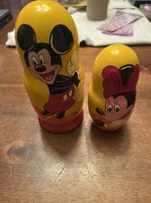 Vintage Hand Painted Mickey And Minnie Nesting Dolls Disney