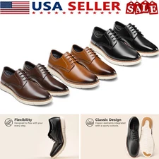 Men's Dress Sneakers Casual Oxford Lightweight Arch Support Shoes Black/Brown