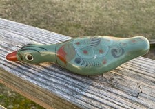 Decorative Green Ceramic Duck Pottery Red Beak Vintage Decor