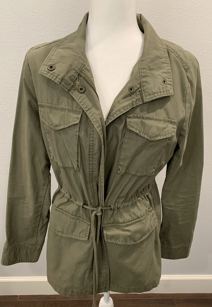 OLD NAVY sz M army green jacket - full zip & button with cinch/tie waist-EUC!