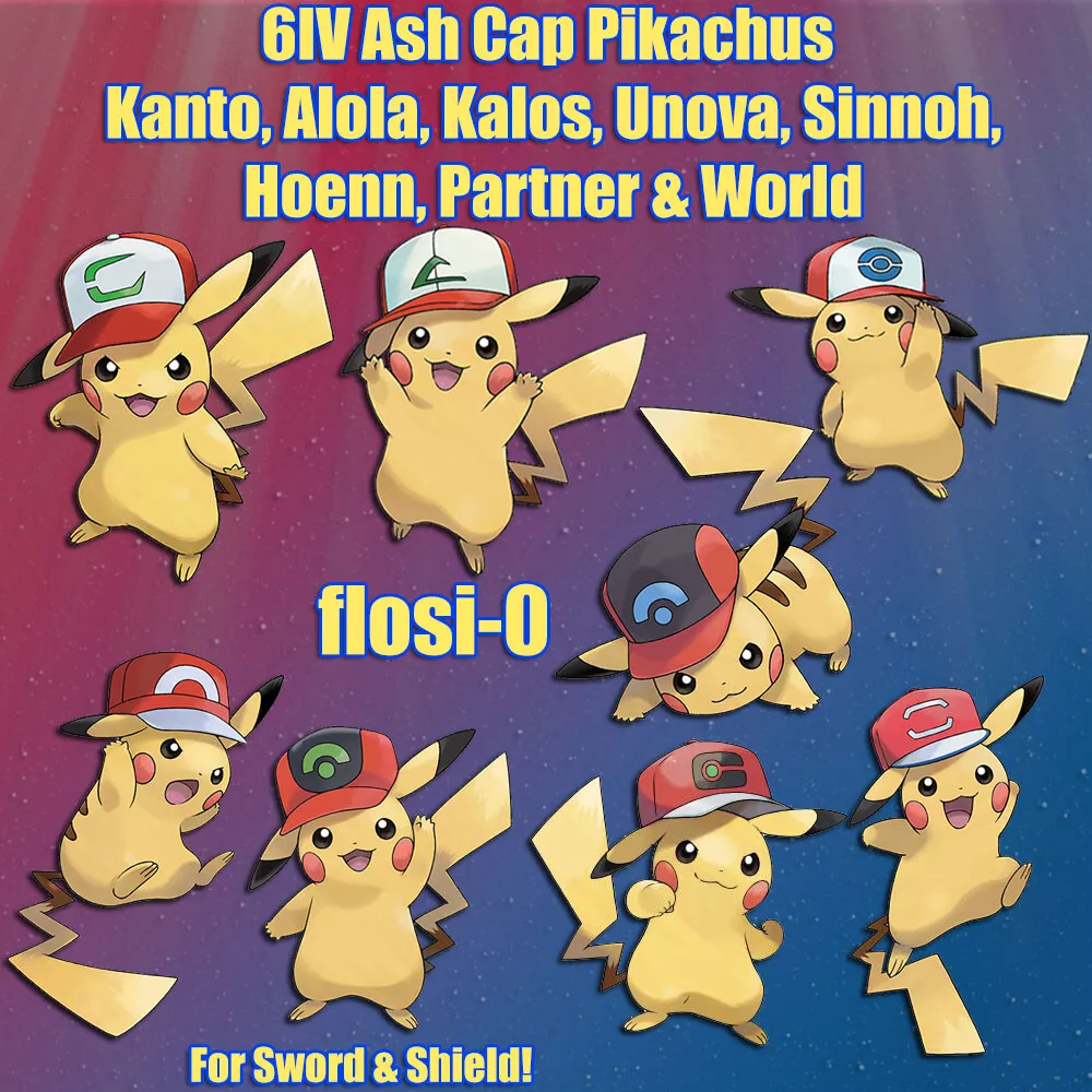 6IV Ultra Shiny Ash Cap Pikachu All Regions World Pokemon Sword