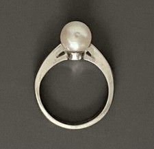 Vintage PEARL RING - 14K WHITE GOLD - MODERNIST - 8mm White Pearl, Beautiful 