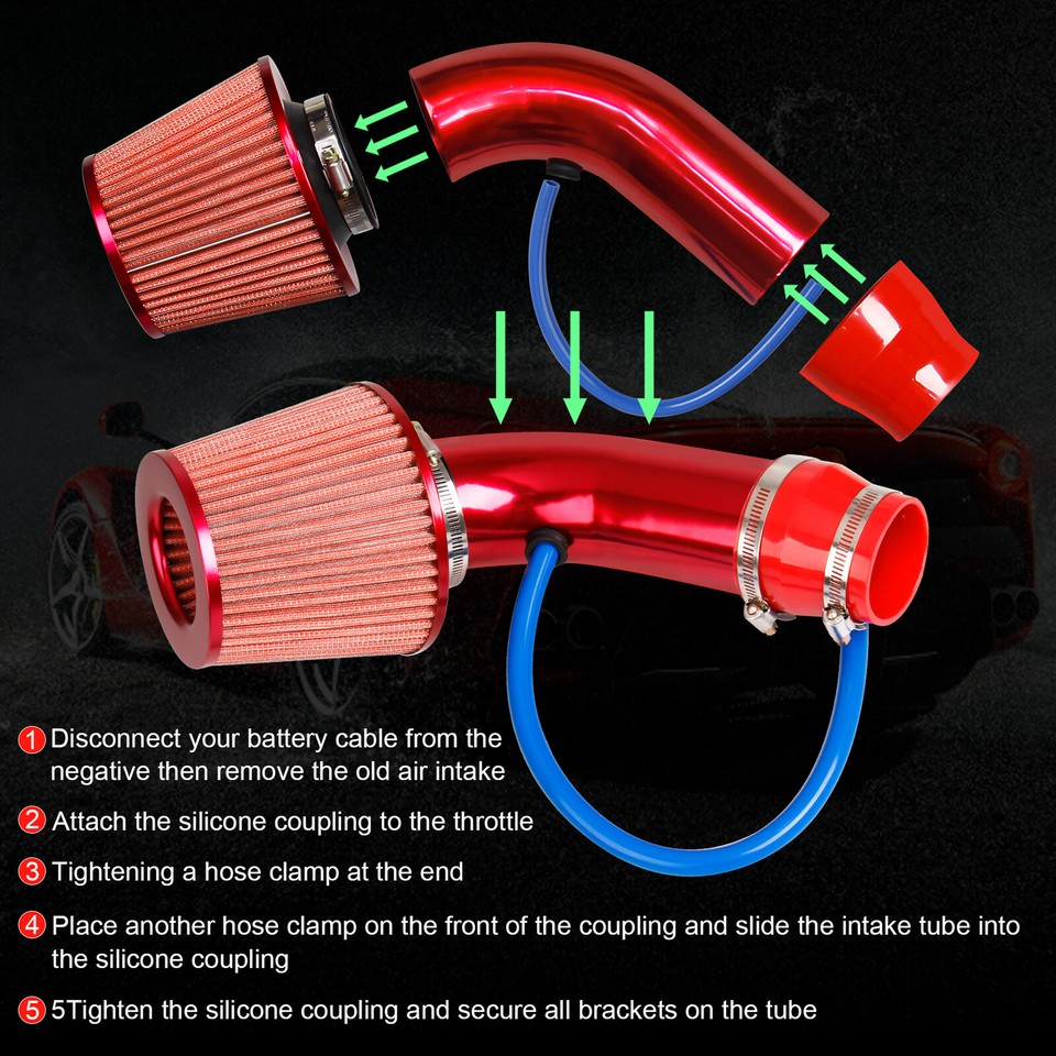 Air Intake Filter Kit 76mm/3inch Cold Air Universal Car Intake Pipe Carbon Fiber With Intake Hose High Flow – Buy At Low Prices In The Online - Foto 9