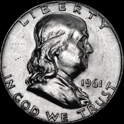 1961 Franklin Half Dollar Silver UNC, Die Polish, Nice Bell Lines, As Shown  114