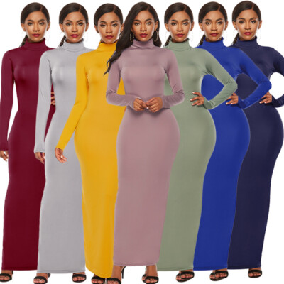Women Casual Turtleneck Bodycon Dress Long Sleeve Pencil Maxi Bodycon Long Dress | eBay Women Casual Turtleneck Bodycon Dress Long Sleeve Pencil Maxi Bodycon Long Dress | eBay