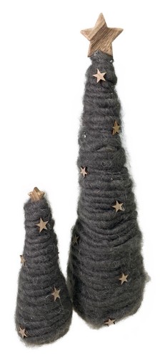 2 Wool String Christmas Trees with Stars Figurines Primitive - Picture 3 of 4