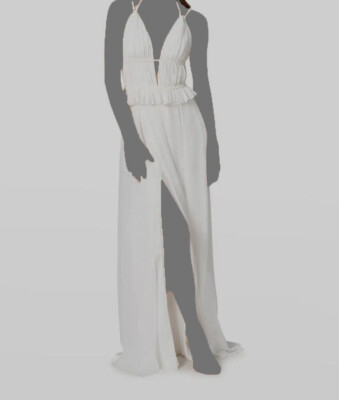 $298 Dress The Population Women's White Athena Pleated Cutout Gown Dress Size L